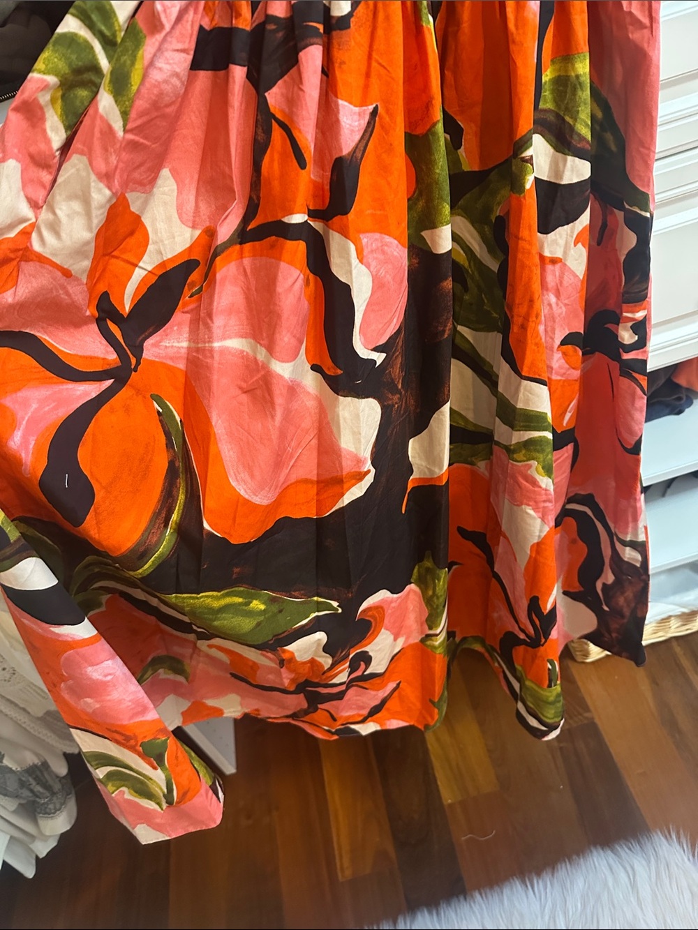 Express Floral Poplin Sweetheart Drop Waist Smocked Back Maxi Dress with Pockets - Picture 7 of 9